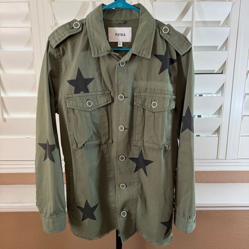 Pistola Camilo Army Green Jacket Sz M Utility Raw Hem Quiet Luxury Military Chic